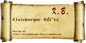 Kleinberger Béni névjegykártya